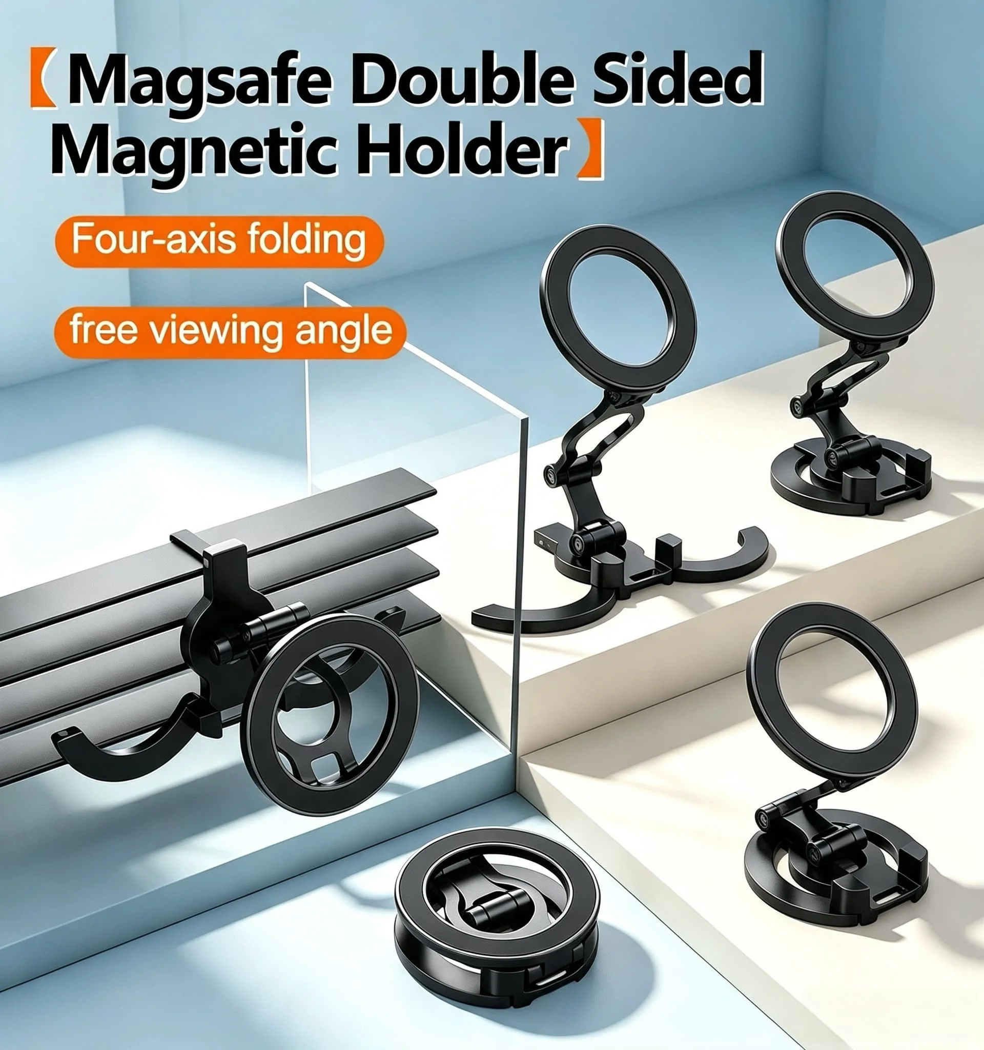 Magnetic Double-Ring Phone Holder with Hook - Portable, Anti-Slip, Secure Grip