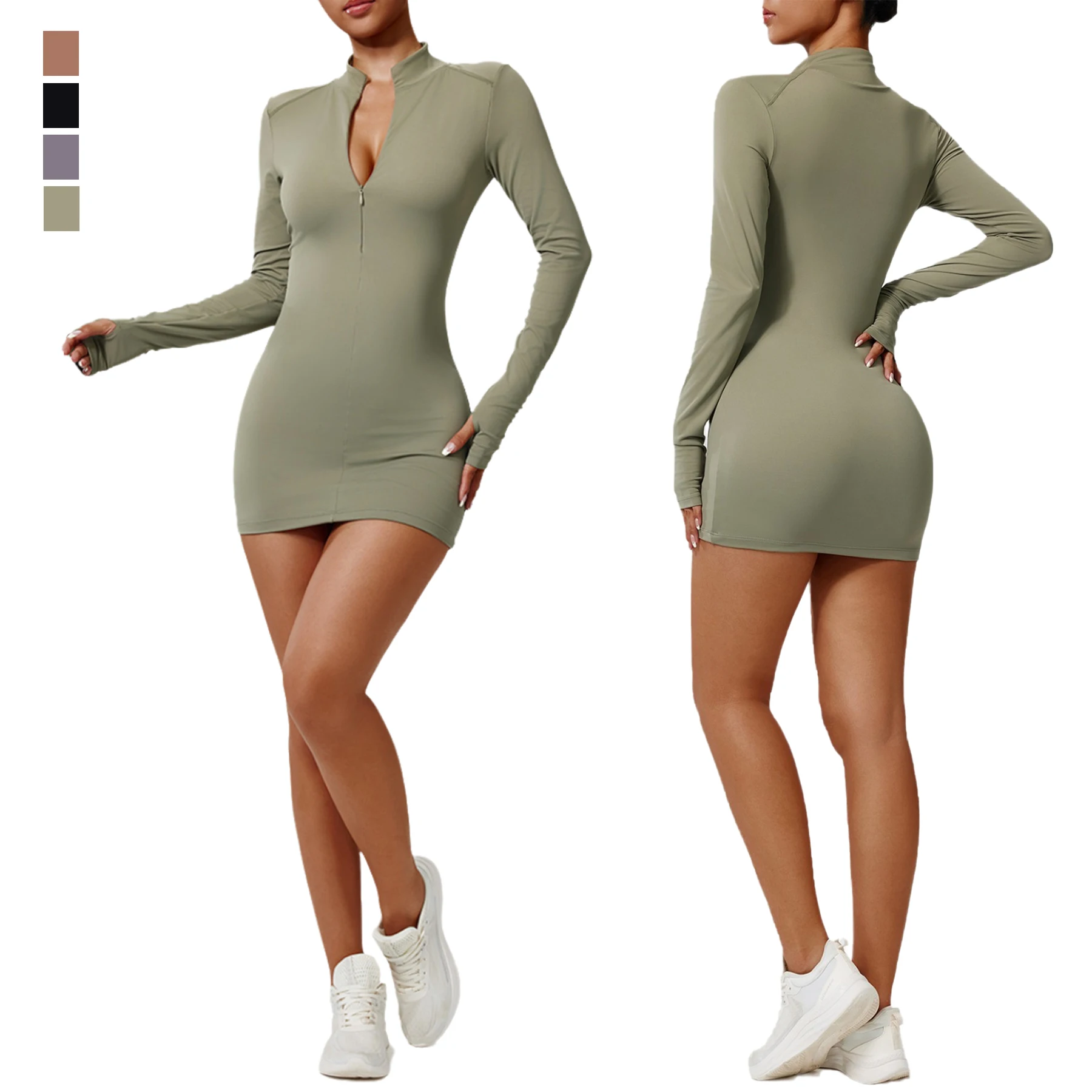 Women Dress Fashionable Women Loungewear Ribbed Half Zipper Leisure Fitness Dress Tennis Golf Badminton Clothing