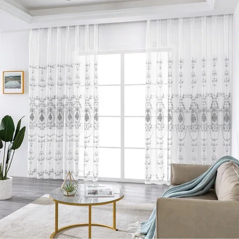 

LISM Embroidered Sheer Curtains for Living Room Bedroom Kitchen Voile Curtains for the Room Drapes Window Treatment Decorations