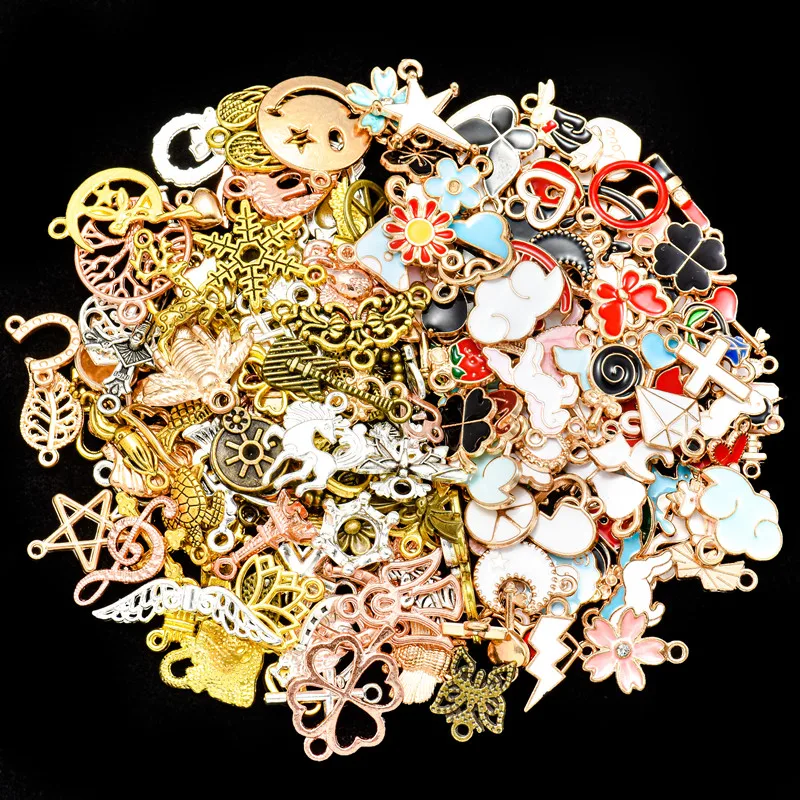 Bulk 100 Enamel Charms, Mixed Jewelry Charms, Gold Plated Metal Charm  Pendant Collection, Assorted DIY Bracelet Charms 