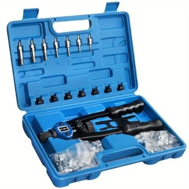 Professional 13” Hand Rivet Nut Gun Hand Riveter Rivnut Tool Kit with 7 Pcs Metric Mandrels and 110Pcs Rivet Nuts from M3 to M12