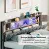 Queen Bed Frame，3-Tier Headboard&2 Hidden Storage,Upholstered Bed Frame with Charging Station, Platform Metal ,Storage，Gray 5