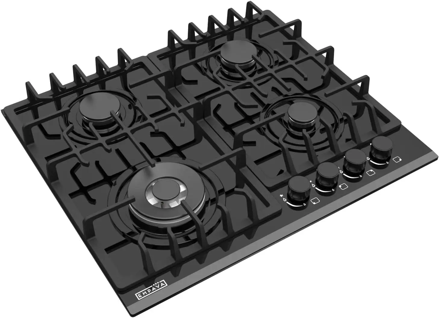 24 in. Gas Stove Cooktop with 4 Sealed Burners-Heavy Duty Continuous Grates-NG/LPG Convertible-Black Tempered Glass Surfa