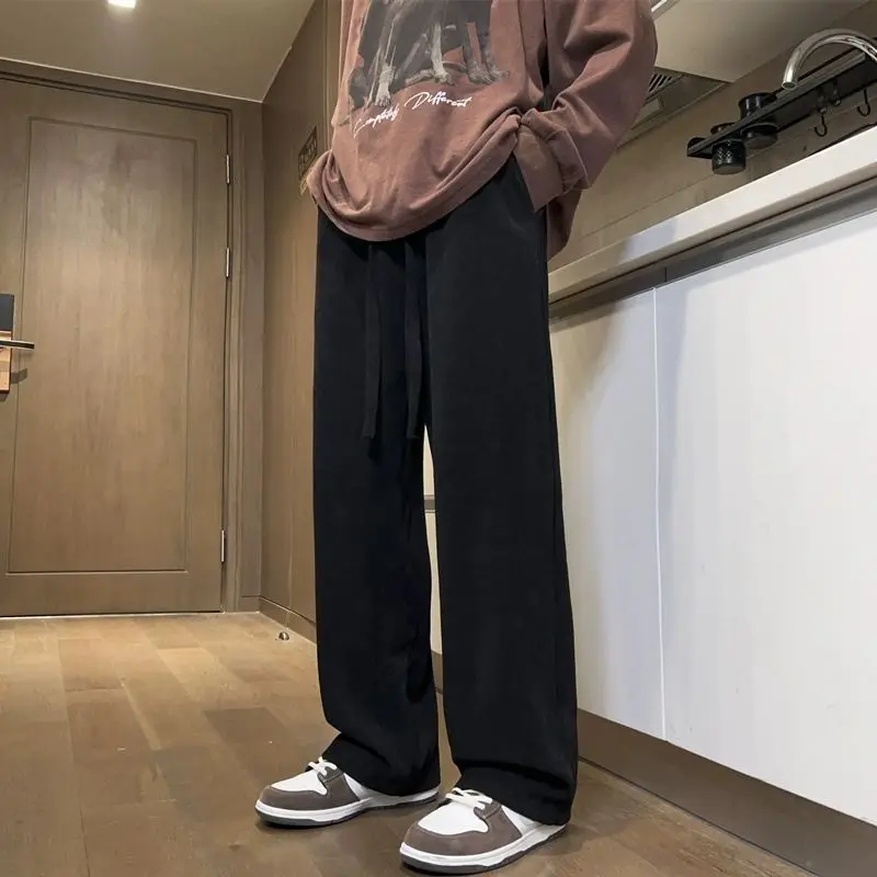 EBAIHUI American Retro White Casual Pants Autumn Winter High Street Men Straight Loose Sports Pant Simple and Versatile Clothing