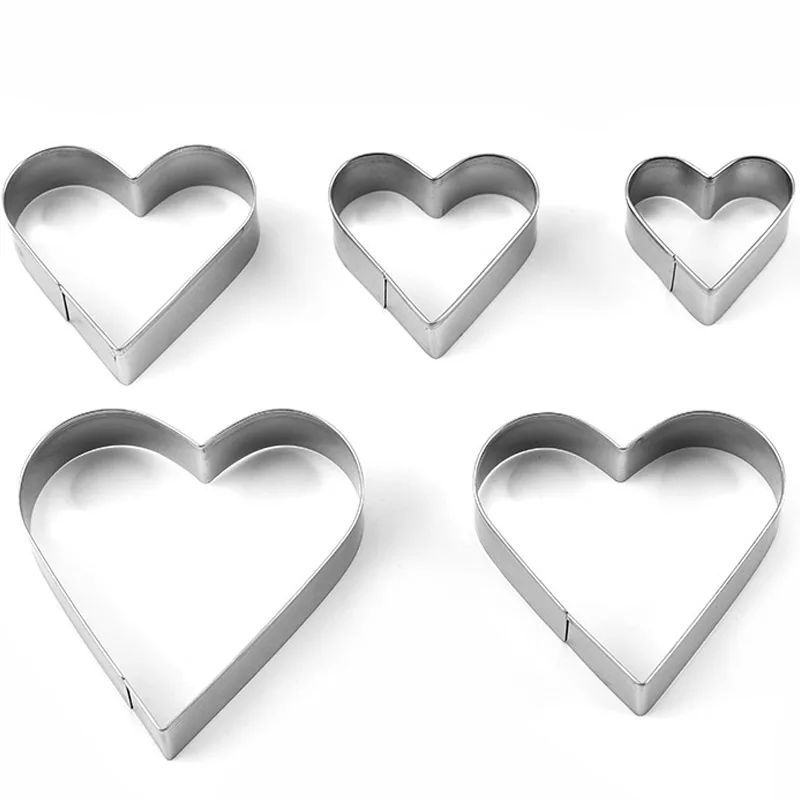 5Piece Heart Shaped Cookie Cutter Set Stainless Steel Heart Mold Baking tools Biscuit Molds for Valentines Day Cake