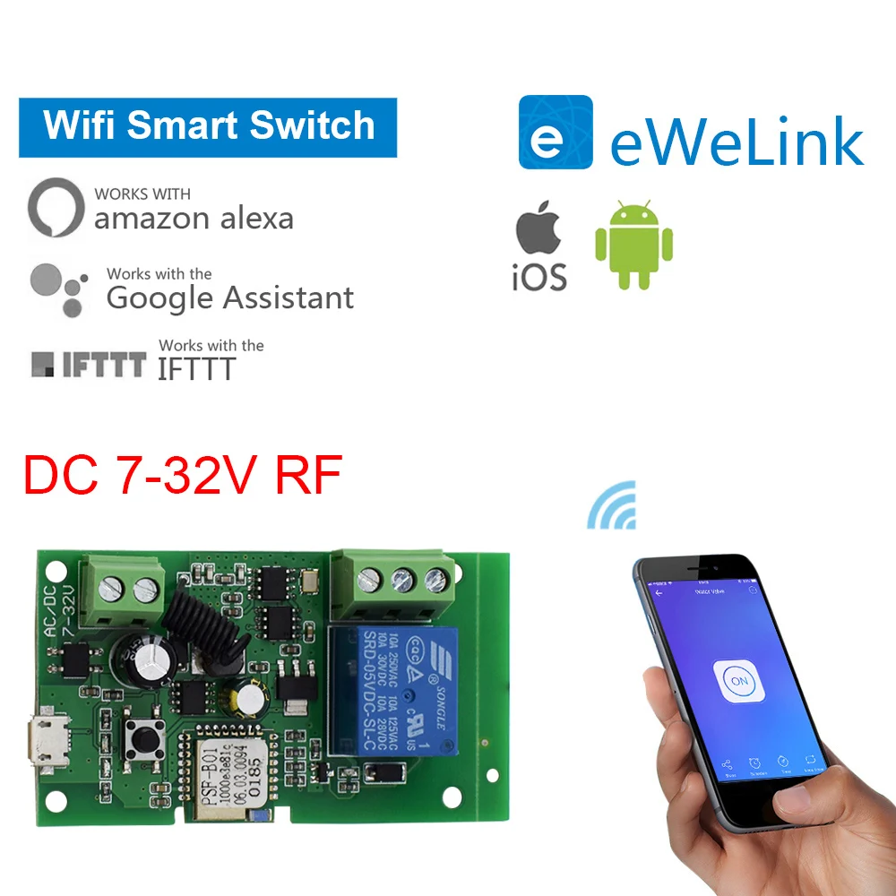 

1CH Ewelink Smart Voice Wireless WiFi Switch RF433MHz AC/DC7-250V 10A Receiver Home Appliance Magic Module Alice Alexa Google