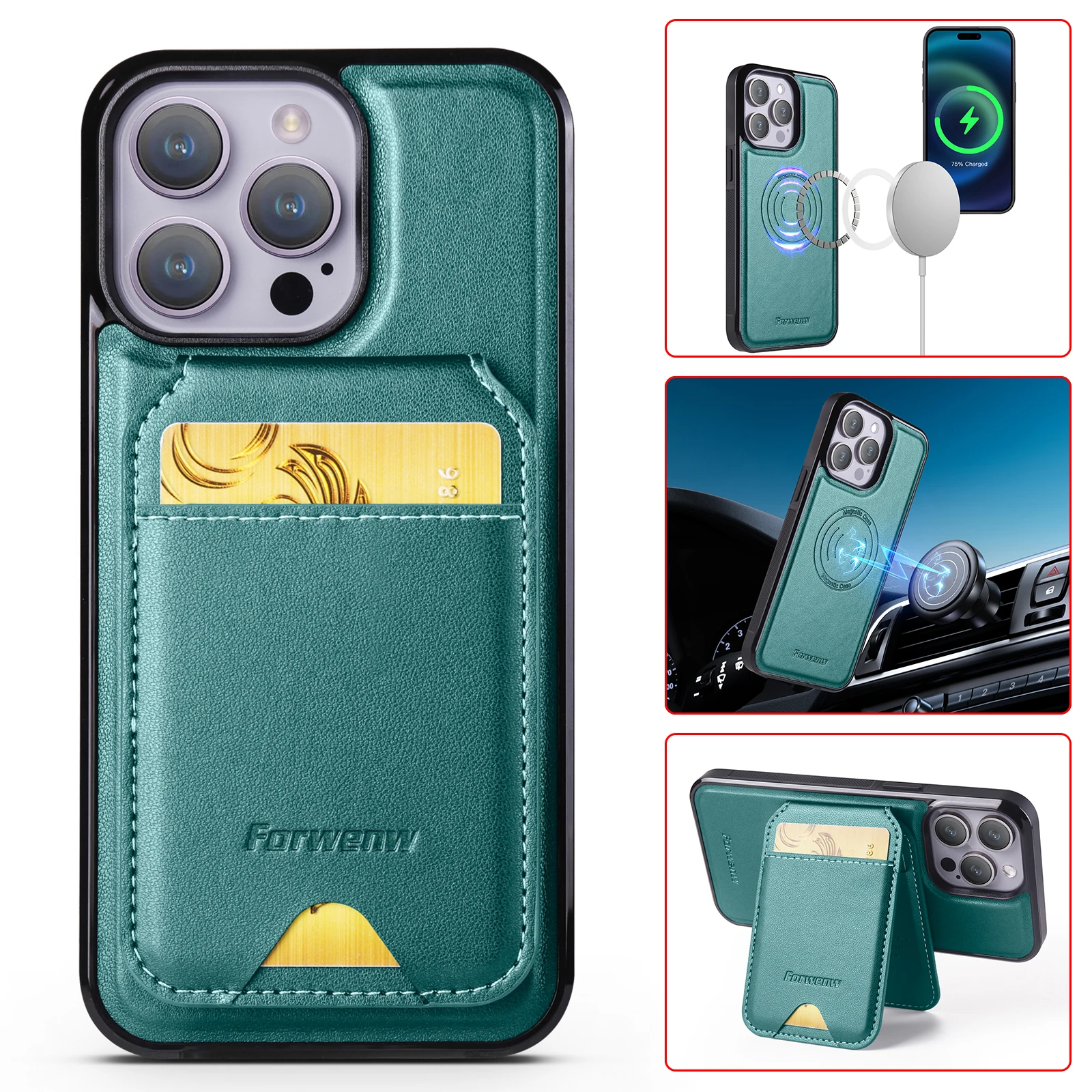 Magnetic Card Pocket Wallet Case with Mag-Safe and RFID Shielding