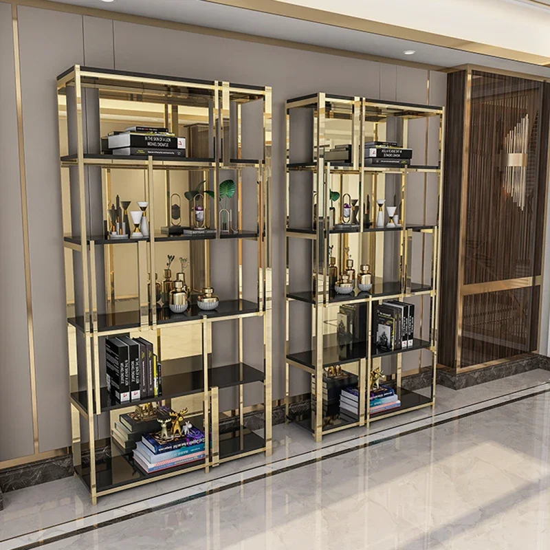 Modern office bookshelf living room partition display shelf Nordic luxury bookcase stainless steel floor shelf
