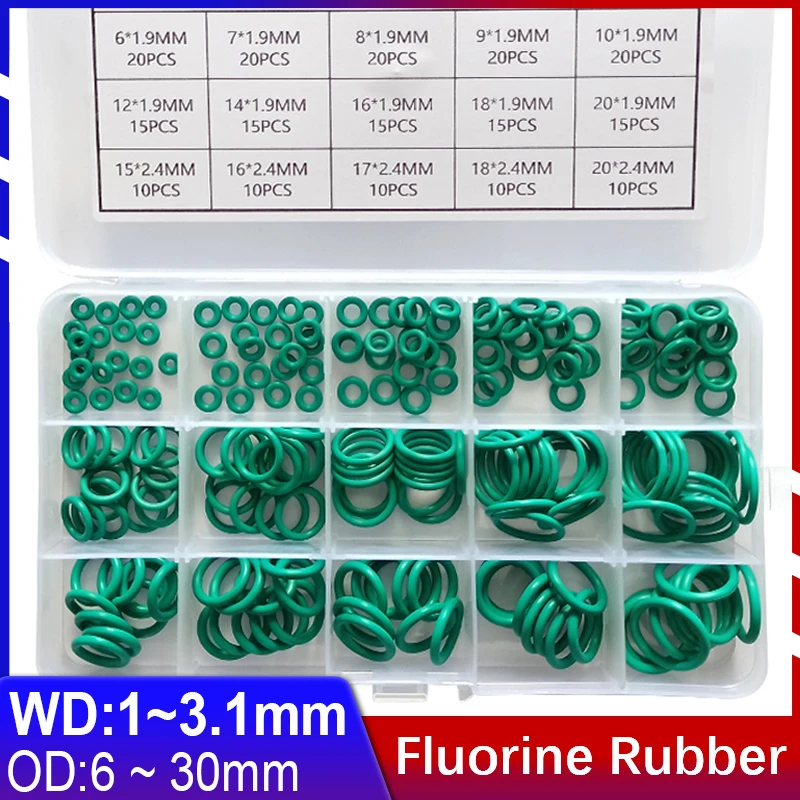 

CS 1mm~3.1mm FKM Fluorine Oxygen O-ring Seal Ring Oil Resistant High Temperature Corrosion Fluorine Rubber Seal Combination Box
