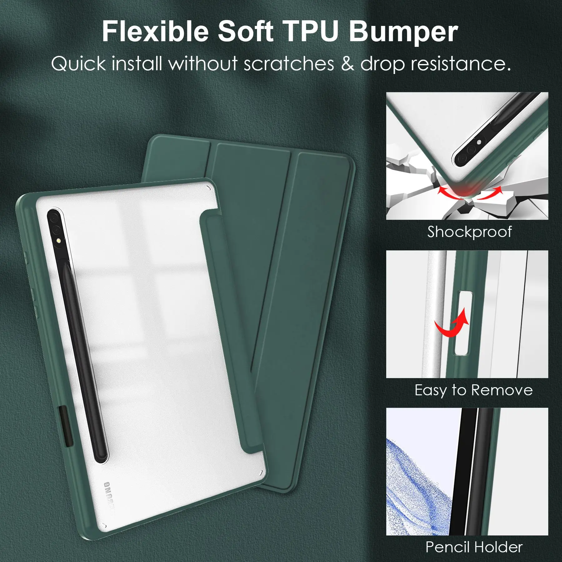 Acrylic Transparent Back Tablet Case with Pencil Holder
