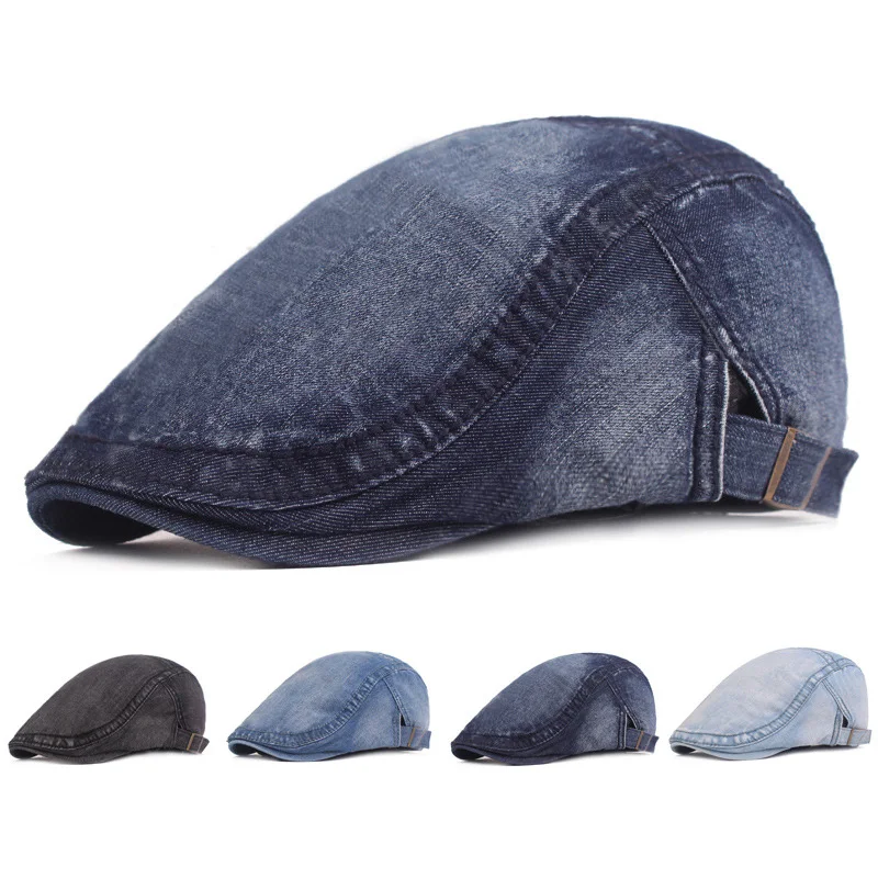

Washed Denim Berets Hat For Men Korean Style Adjustable Peaked Flat Caps Spring Summer Beret Newsboy Cap Baseball Cap Women Hats