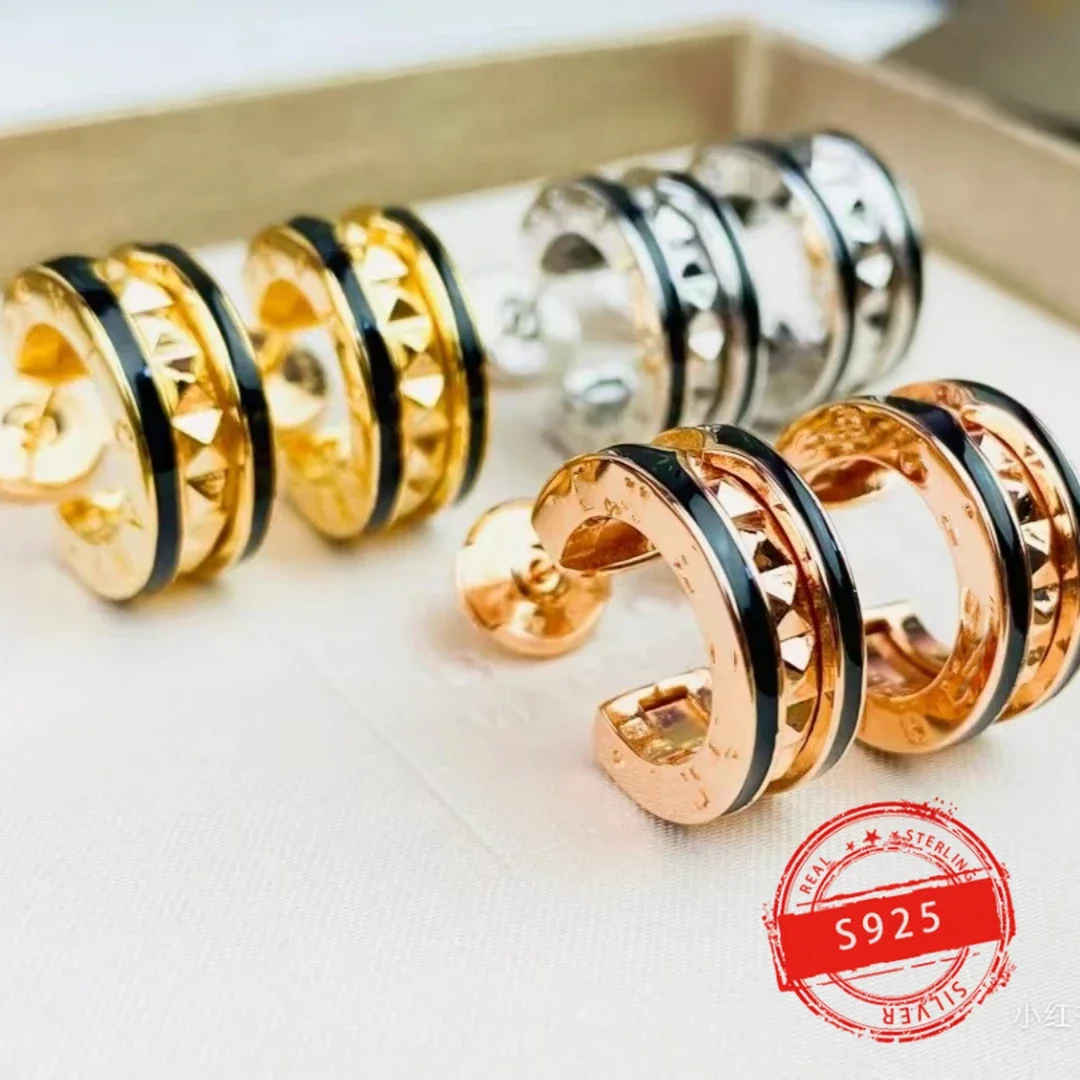 

2024 Best-selling Brand BV S925 Sterling Silver Round Black Ceramic Earrings Ladies Fashion Trend Jewelry Birthday Party Gift