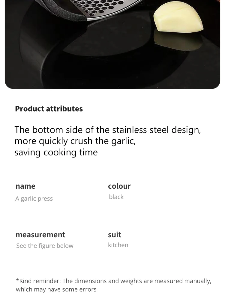 Description Picture 4 of itemBlack Garlic Press Garlic Mashers Manual Ring Garlic Peeler Garlic Beater Stainless Steel Garlic Mashers
