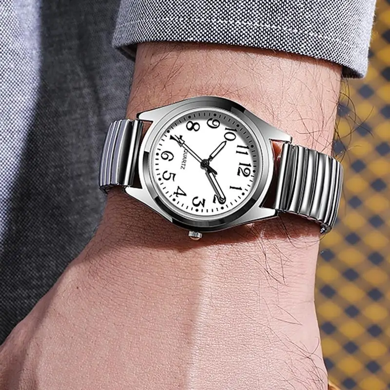 Classic style elastic spring strap watch with large digital quartz watch for men and women, Father Mother's day gift watch 4