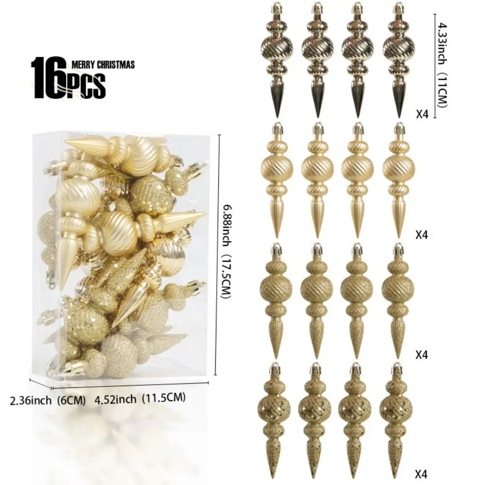 16Pcs 16Pcs/Box Christmas Hanging Balls Special Shaped with Hanging Rope Xmas Tree Party Decorations Shiny Multi-functional