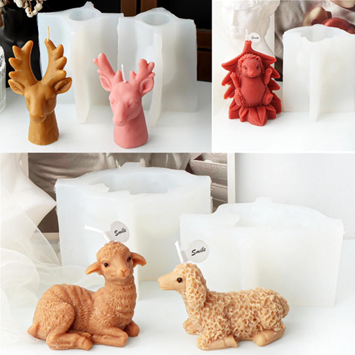 3D Animal Sheep Hedgehog Sika Deer Head Silicone Mold Decorating Tools DIY Making Candle Aromatherapy Gypsum Resin Mould aromatherapy candle mold silicone mold silicone candle molds silicone candle mold candle mold beeswax mold