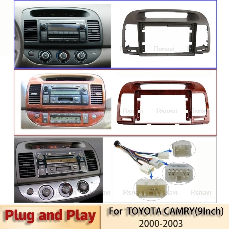 

9 Inch Car Radio Dashboard Fascia for Toyota Camry 5 2002-2006 Auto Stereo Panel Mounting Dual Din CD DVD Frame+Harness