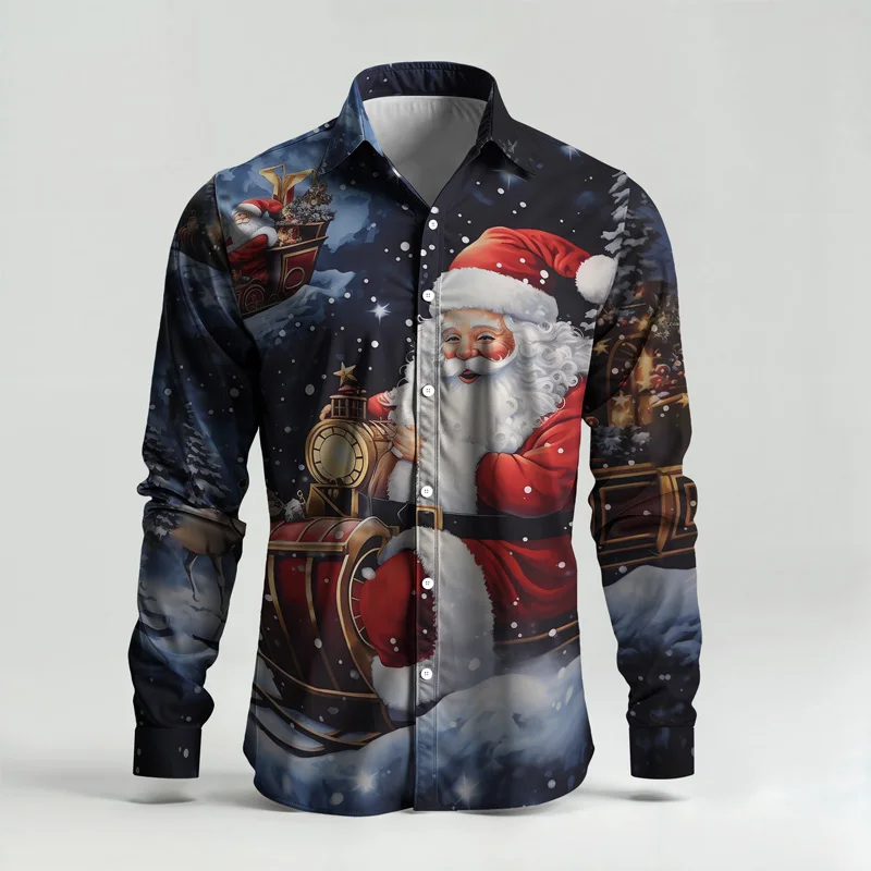 2025 Fashionable Spring Summer Men Shirt Set Christmas Print Fashion Gingerbread Man Two Piece Set Mens Snowman Lightweight_voghion.com