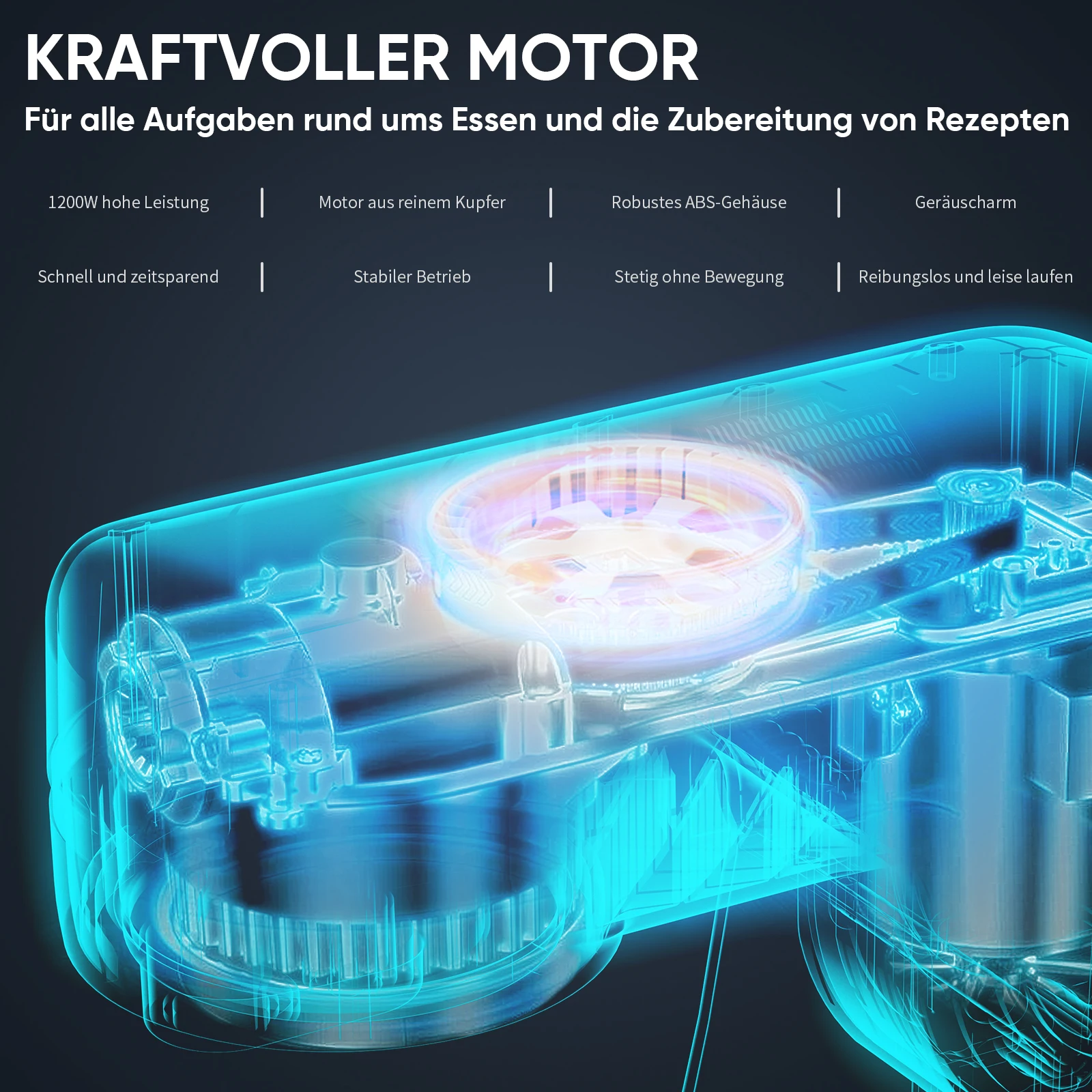 BioloMix Küchen-Lebensmittelmixer, 1200 W Gleichstrommotor mit 11 Geschwindigkeiten, digitaler OLED-Bildschirm, elektrischer Lebensmittelmixer mit Knethaken, Schneebesen – Detail 7