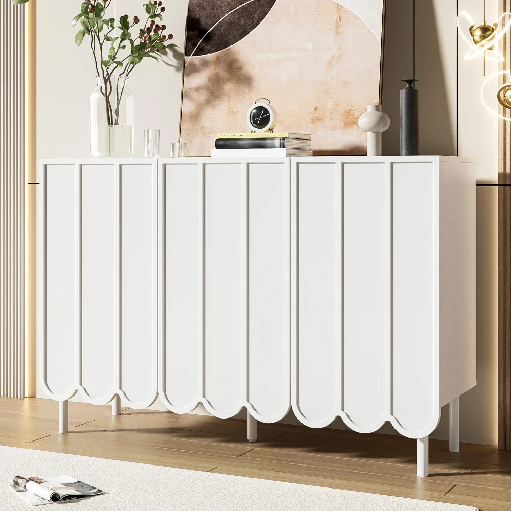 Modernes weißes Sideboard mit Wellpappentüren, grifffrei, verstellbare Regale, Stauraum für Wohnzimmer, Flur, Esszimmer – Detail 8