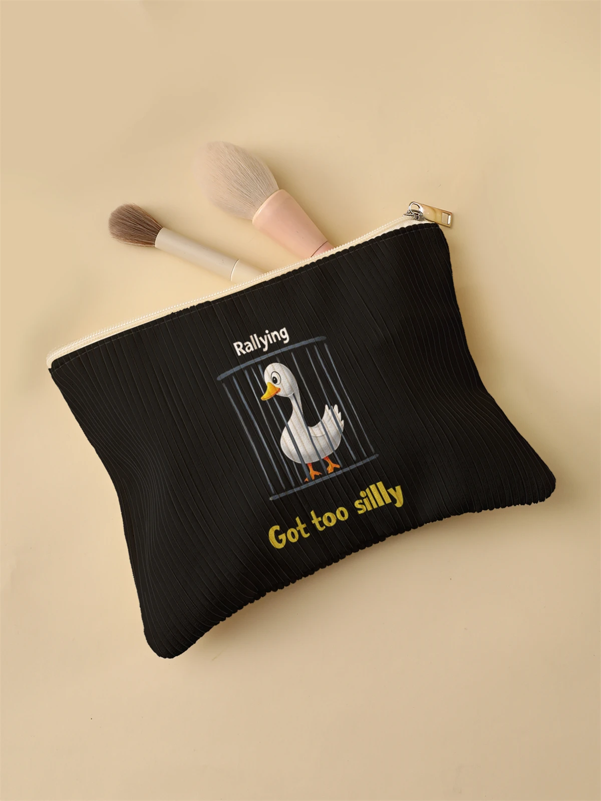 Women's Corduroy Travel Cosmetic Bag Portable Large Capacity Makeup Storage Organizer Zipper Clutch Purse Make up Bag