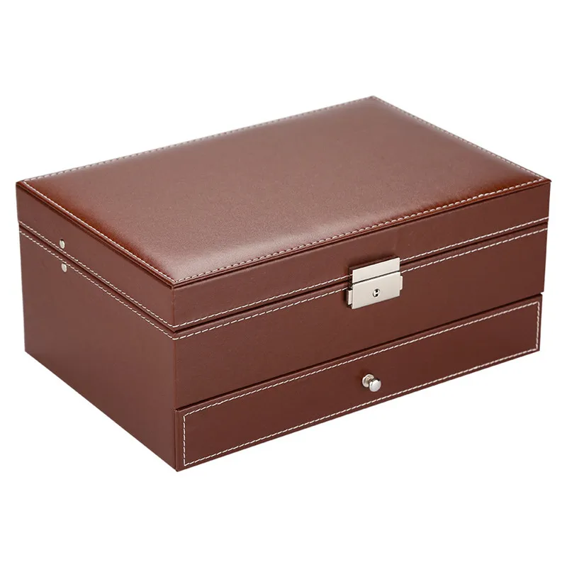12 Slots Watch Box Organizer for Men Mens Watches Display Case Jewelry Storage Box Holder with Drawer for Rings Necklaces
