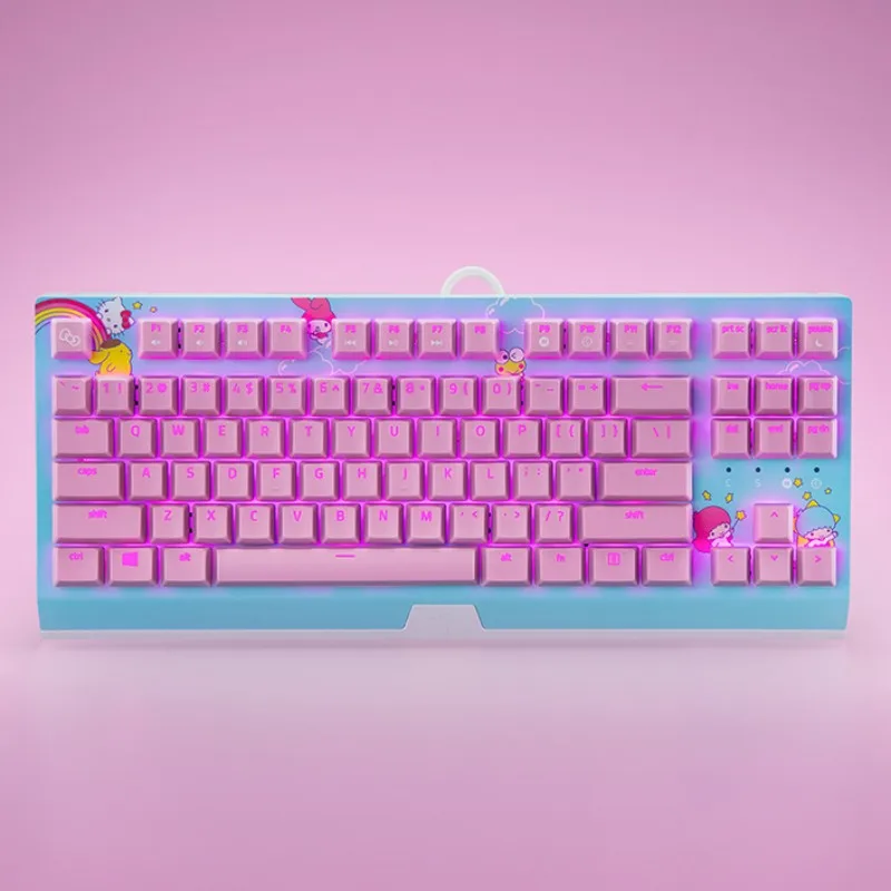 Kawaii Sanrio Olá Kitty Cinnamoroll Keroppi Desenhos Animados 87 Teclas  Jogo Dedicado Eixo Vermelho Teclado Mecânico