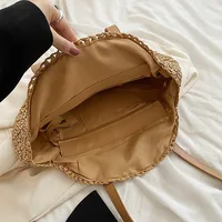 Summer Round Straw Women Vacation Woven Beach Shoulder Bag Large Capacity Hollow Out Simple Tote Bag - Image 5
