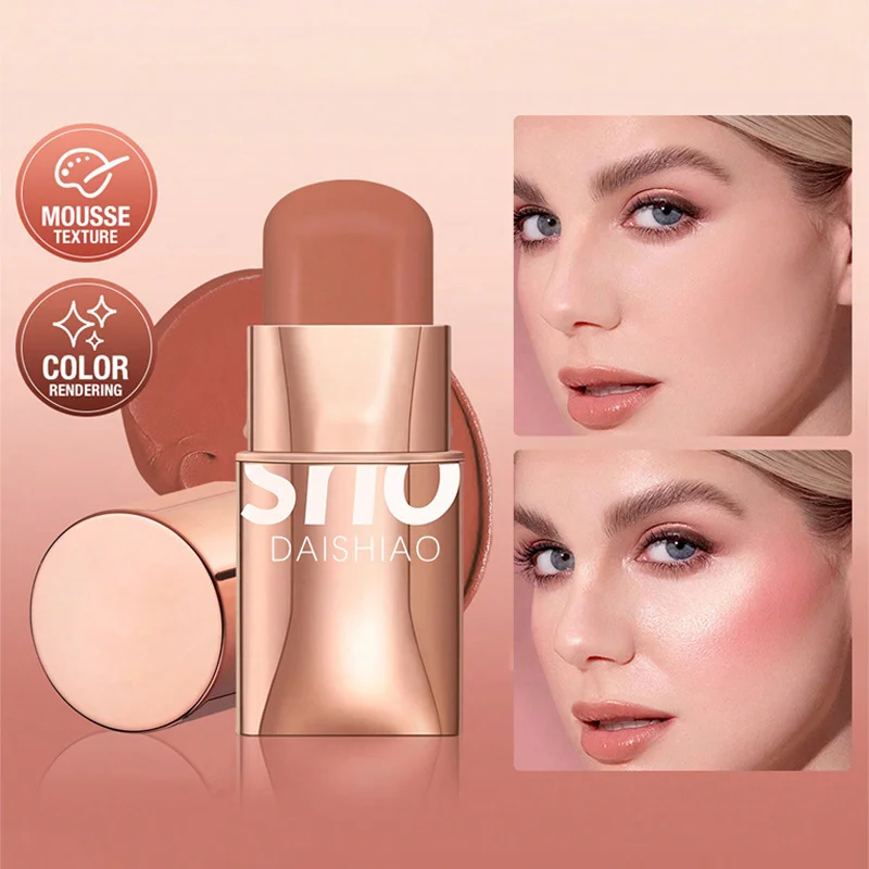 DAISHIAO6 color powder blusher stick matte rouge lip and cheek dual-use waterproof durable powder blusher natural makeup