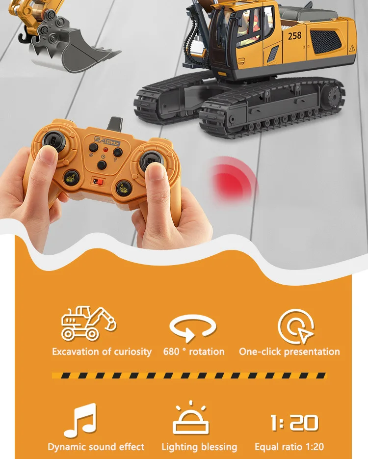 1: 20 Large Alloy Remote Control Excavator 11 Channel Crawler Excavator Children Boy Competition Engineering Vehicle Model Toy remote control cars & trucks