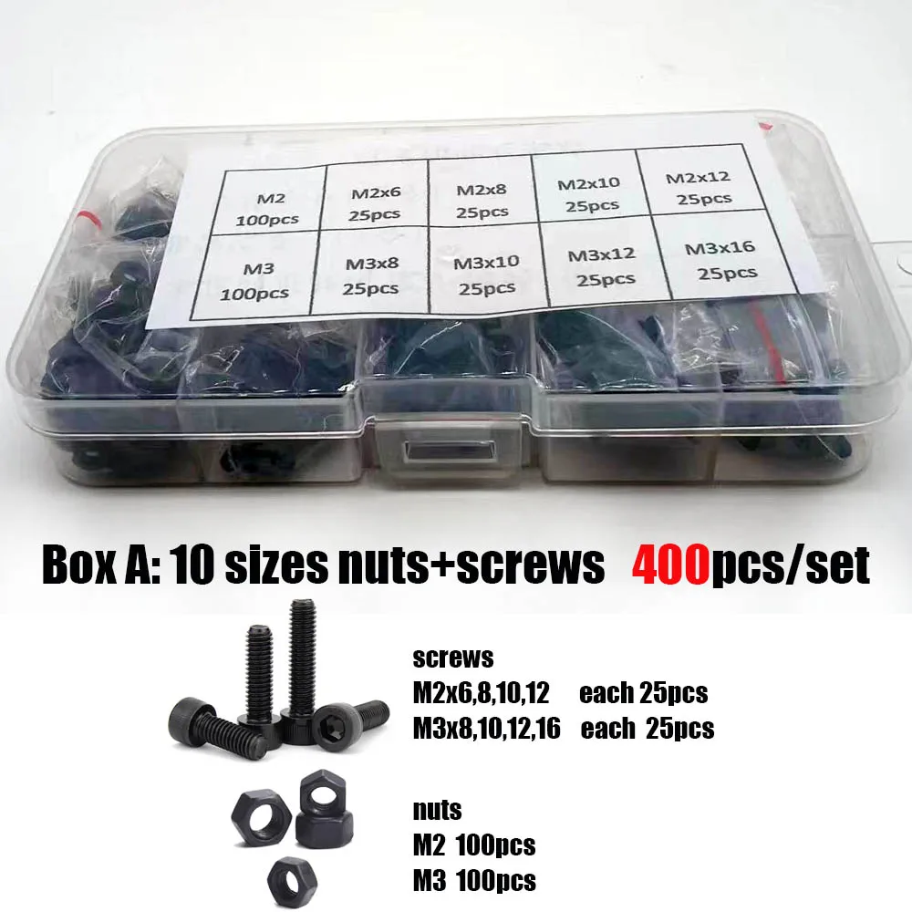 400/2100X M1.6 M2 M3 M4 M5 Black12.9 Grade Steel Allen Hexagon Hex Socket Cap Head Screw Bolt Nut Washer Set Assortment Kit Box