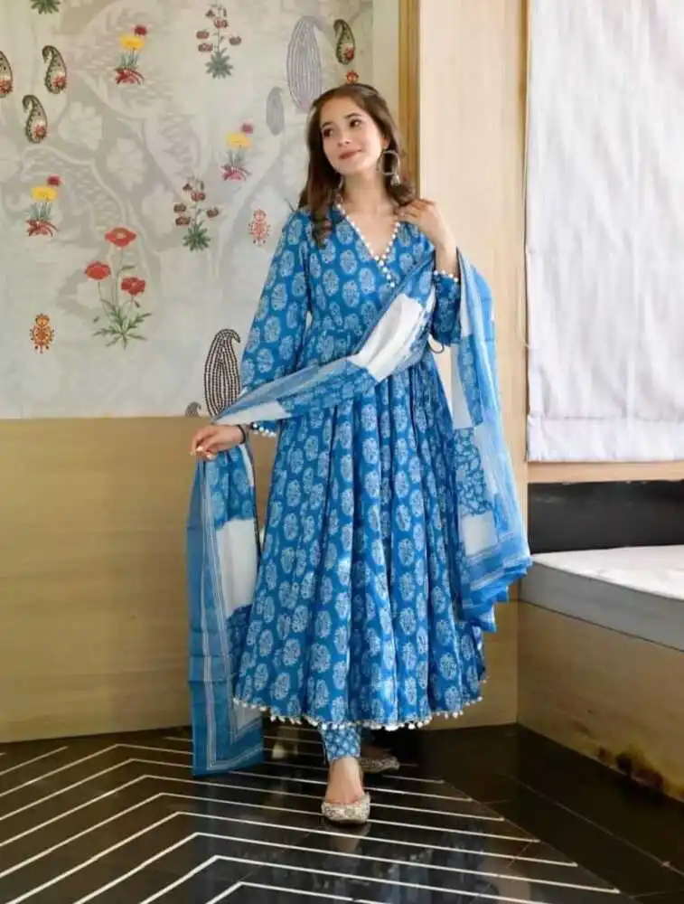 

Beautiful Anarkali Kurti Gown Women Indian Long Kurta Palazzo Dupatta