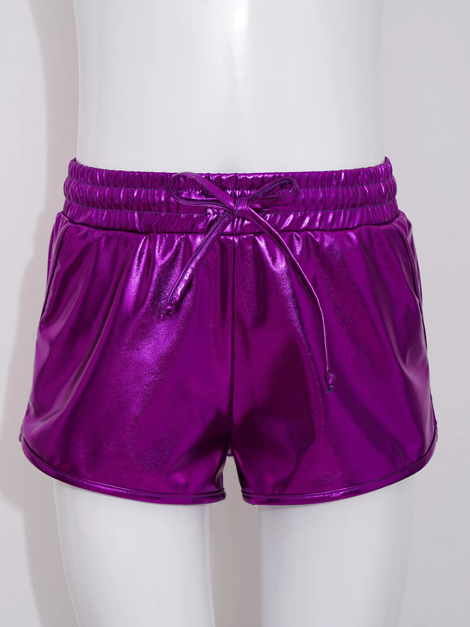 Metallisch glänzende Hip-Hop-Jazz-Tanz-Shorts für Mädchen, Kordelzug, elastischer Bund, Hotpants für Schule, Show, Cheerleading-Auftritt – Detail 7