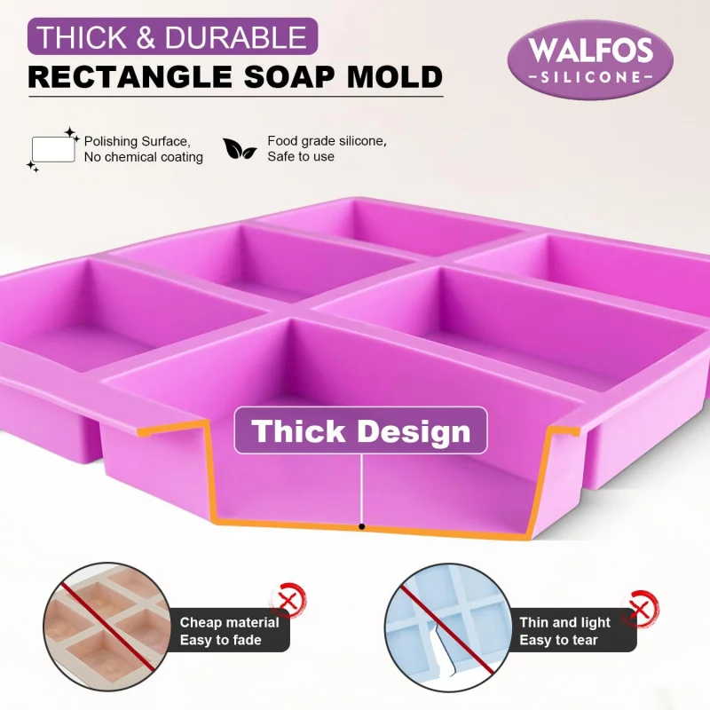 Silicone Soap Molds 6 Cavities Rectangle Silicone Soap Molds for Homemade Craft Mold Cake Mold Chocolate Ice Cube Tray