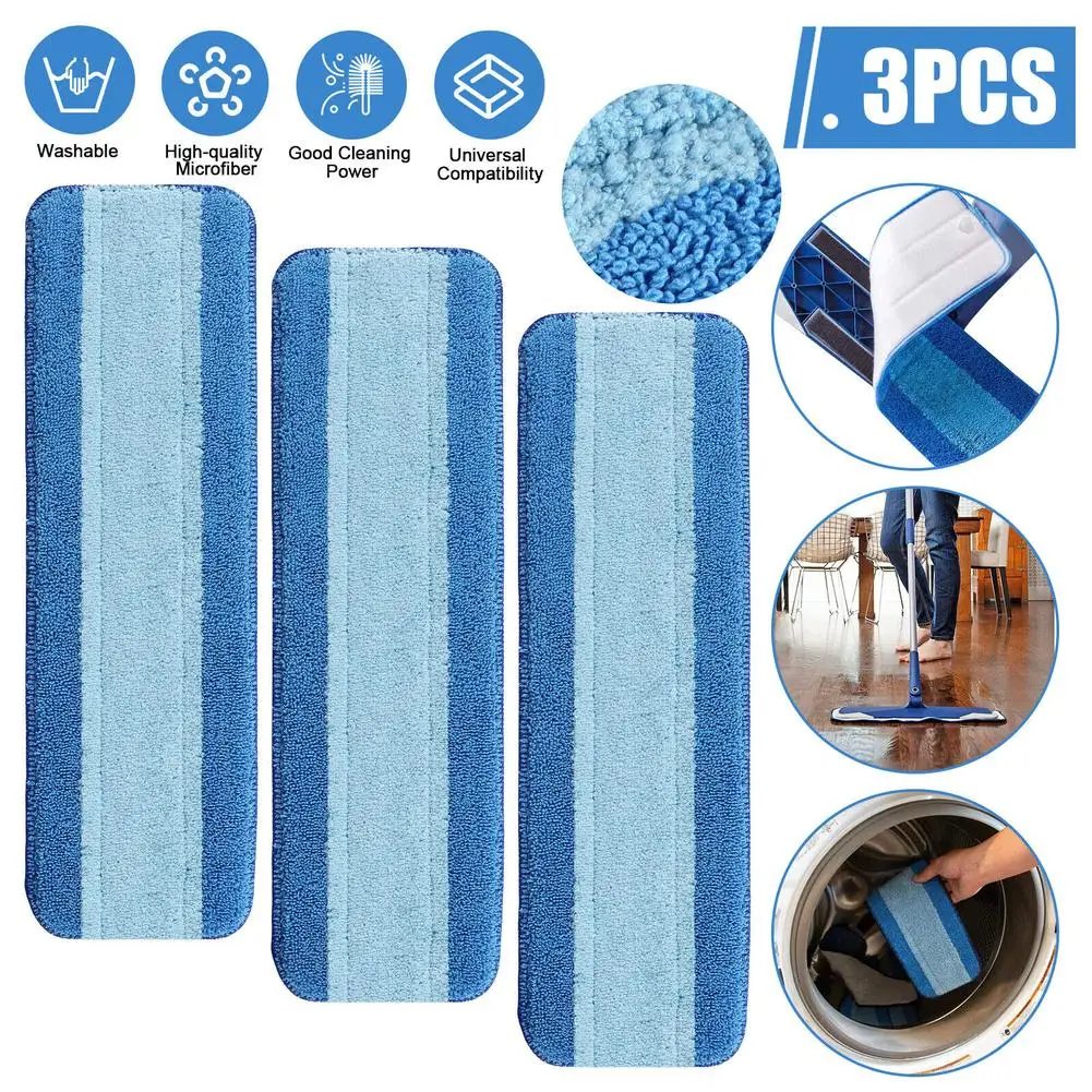 

3 Pack 18 Inch Microfiber Cleaning Pads Machine Washable Hardwood Floor Cleaner Pads Refill For Spray Mops