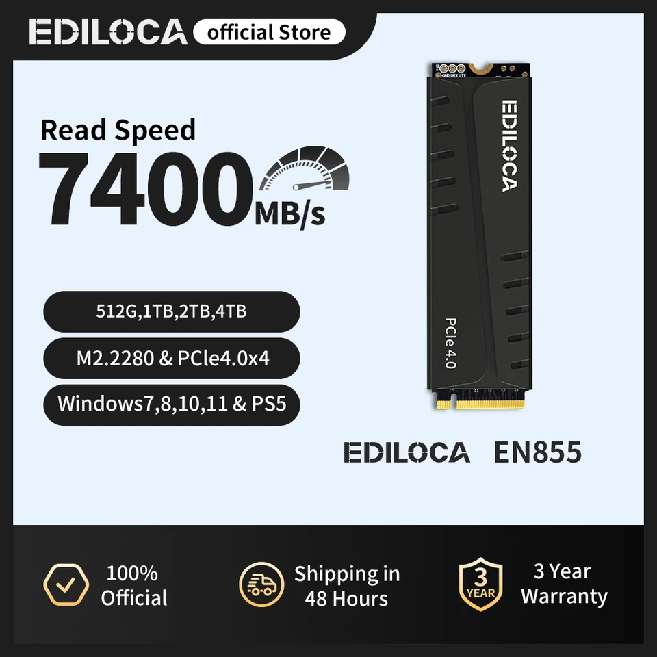Ediloca EN855 PS5 SSD with Heatsink PCIe Gen4.0 NVMe M.2 Gaming