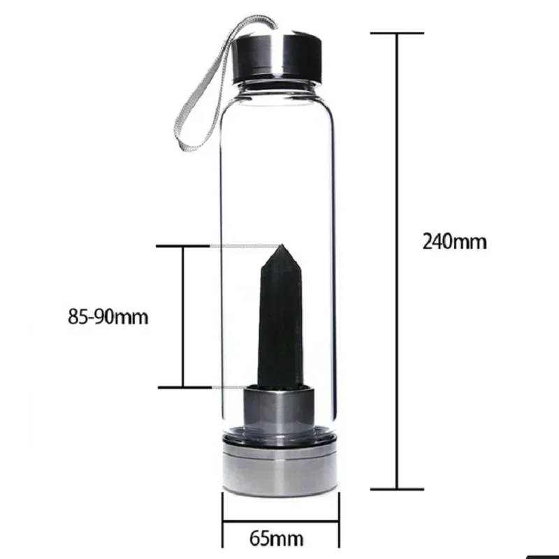 500ml Natural Crystal Glass Cup Water Bottle Stainle Steel Cup Healing Obelisk Wand Elixir Quartz Wand Heals Energy Chakra
