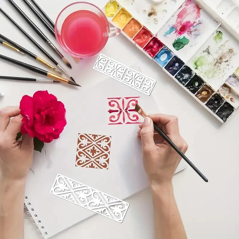 12Pcs Floral Strip Stencils 4
