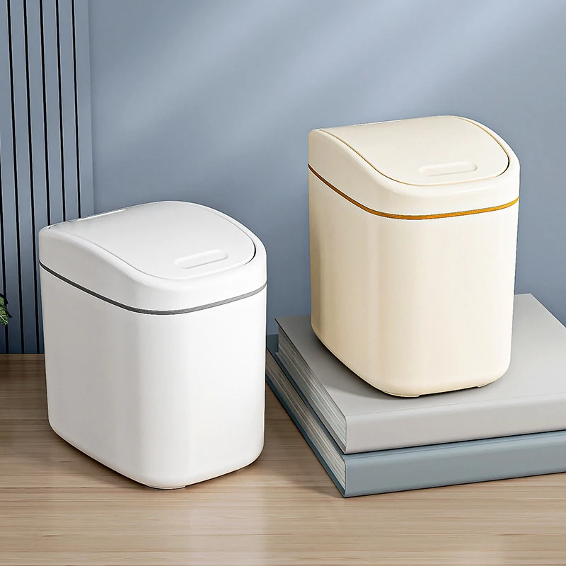 Plastic Dustbin Shake Cover Desktop Trash Can Small Mini Garbage Can For Home Office Waste Bins Household Cleaning