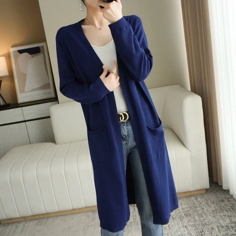 

Women's Outer Shawl Solid Color Cardigan Coat New Mid-Length Loose Sweater Long Sleeve without Buckle