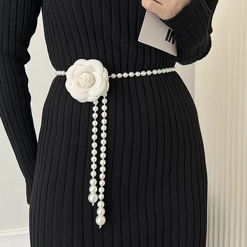 

1Pc New Camellia Waist Chain Accessories New Small Fragrant Flowers Pearl Belt Decorative Skirt Sweater Stylish Waist Chain