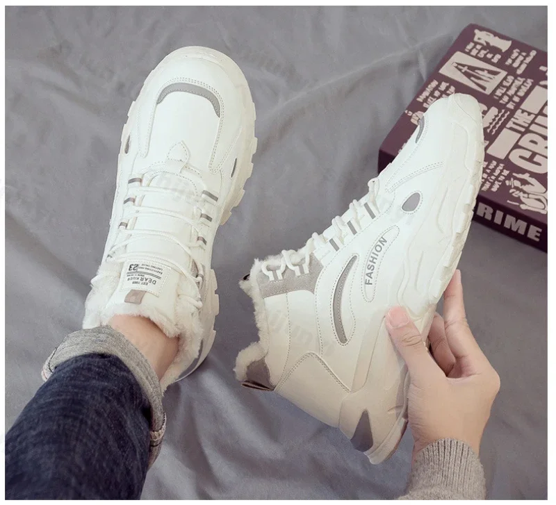 Men Casual Sneaker New Plush Lining Sports Shoes Reflected High Top Male Students Running Thick Soled Lace Up Cotton Shoes 4