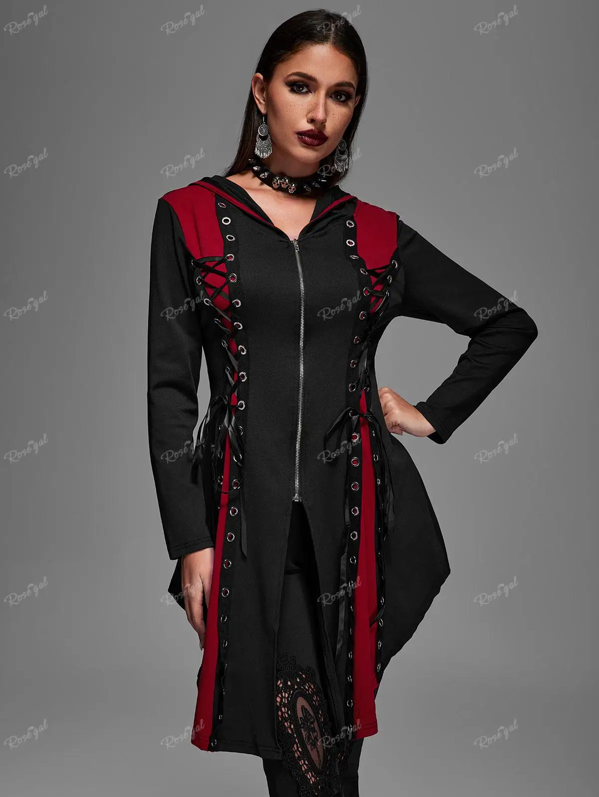 Clothing Rosegal Coats ROSEGAL Plus Size Gothic Hooded Lace Up