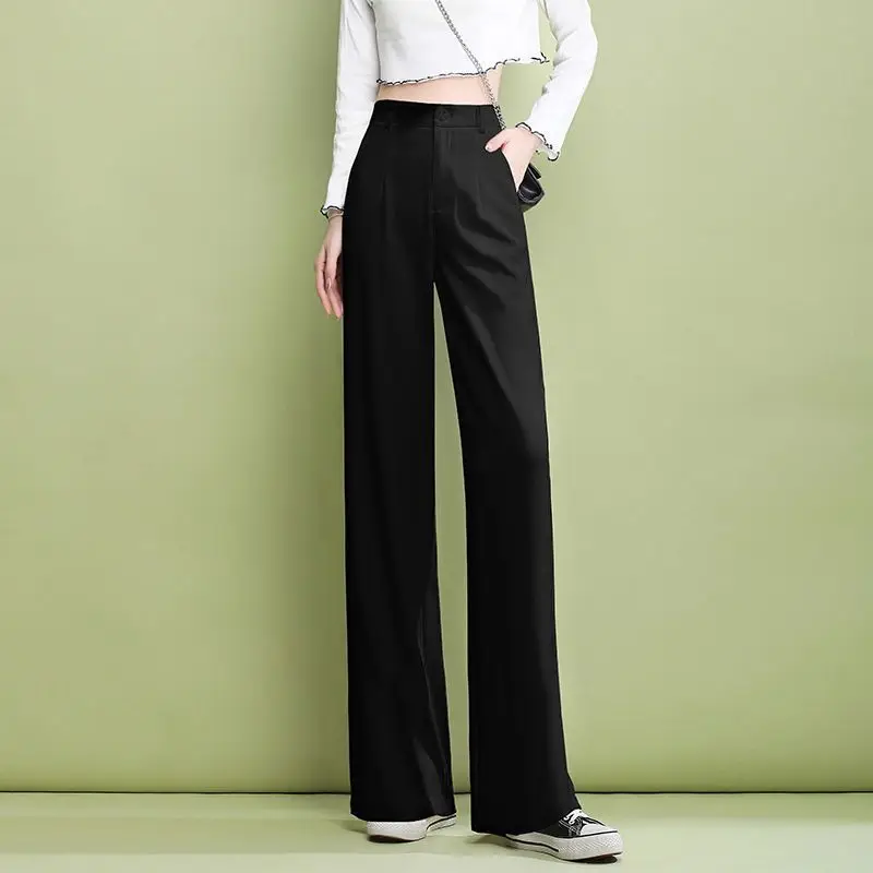 2023 Summer New Zipper Solid Color High Waist Wide Leg Trousers Women Temperament Trousers Korean Style Elegant Female Clothing