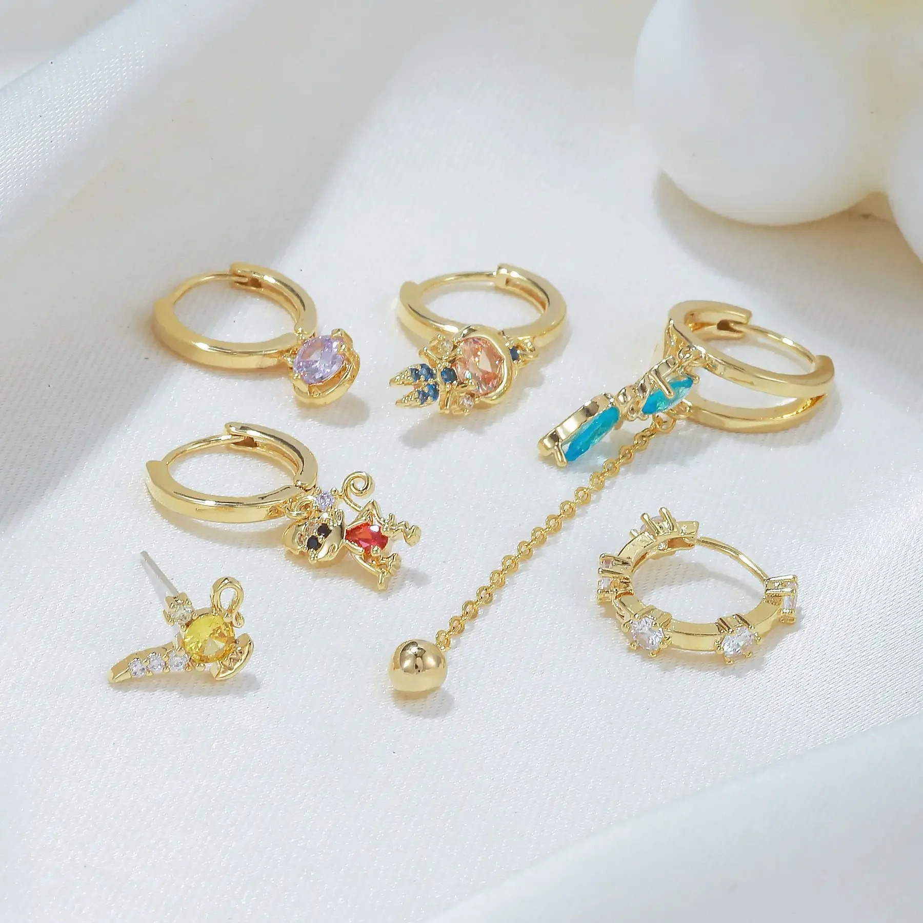 6pcs Cute Zircon Cartoon Fairy Tales Drop Dangle Earrings Set For Women Fashion Jewelry Gift 3