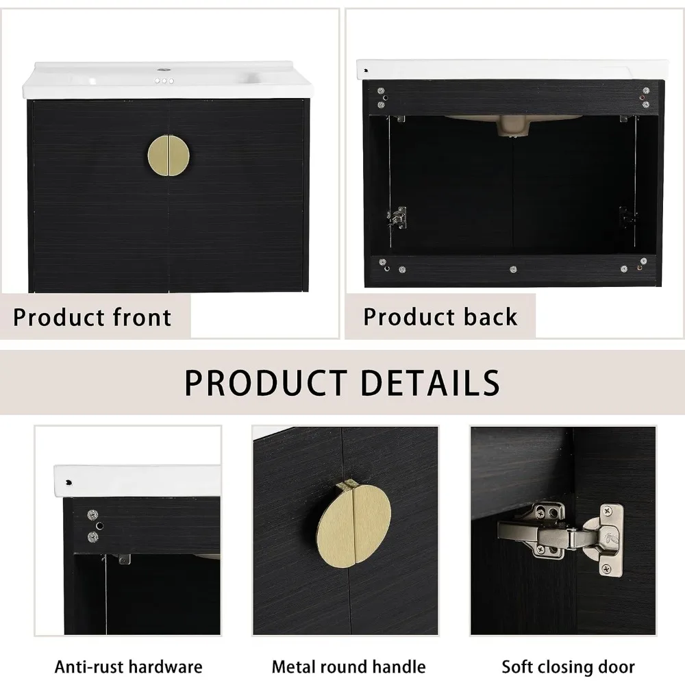 Double Sink Vanity Modern Wall Mounted Bathroom Vanity with Double Ceramic Sink Large Floating Bathroom Vanities Set 6