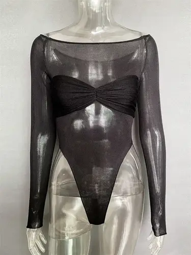 Trendix See Through Sexy Bodycon Bodysuit Lingerie Women 2024 Long Sleeve Mesh Body Top Fashion Twist Backless Tees Bodysuits - Image 9