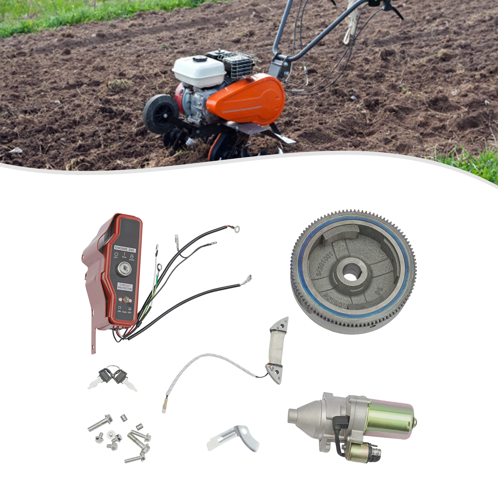 Electric Start Conversion Kit for Honda GX340 GX390 Engine, 12V Starter Motor with Starter, Flywheel, Key Switch, Conversion