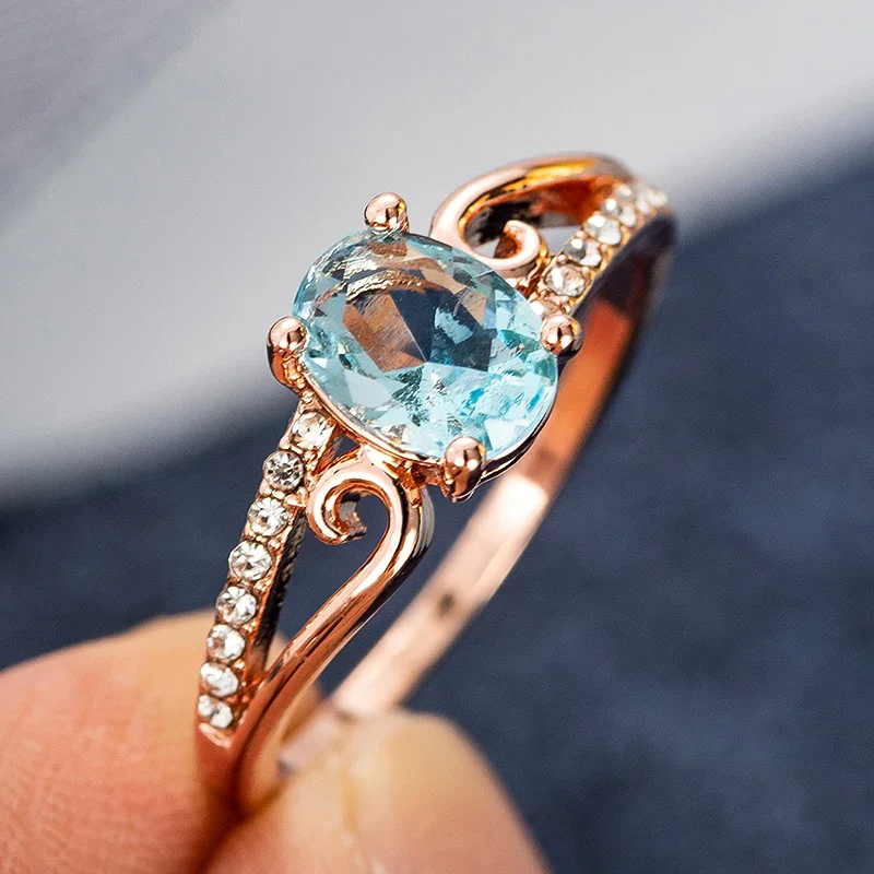 Wedding Rings Fashion Crystal Rose Gold Classical Cubic Oval Zircon For Women Female Elegant Engagement Simple Gift Jewelry