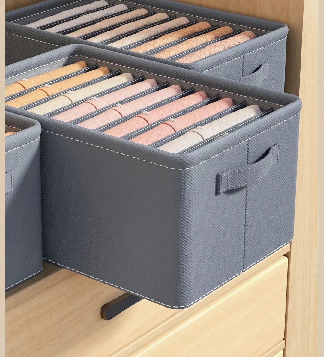 Description Picture 6 of item1pc Grey Nonwoven Fabric with Partition Clothing Storage Box Household Wardrobe Organization and Storage